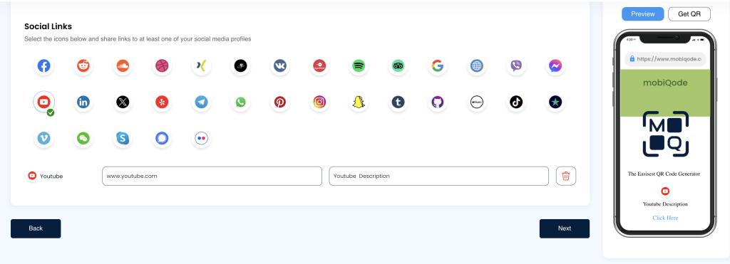 mobiQode: Social Media QR code generator - youtube option